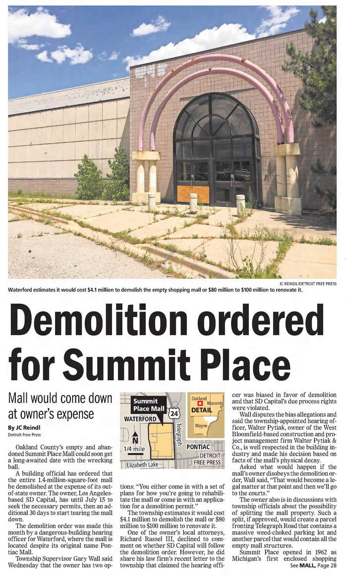 Summit Place Mall (Pontiac Mall) - 2016 Article On Demo
